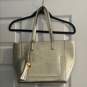 Gold Metallic Tote Bag with Tassel